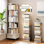 VIYET 68 6-Tier 360 Rotating Bookshelf, White Color MDF Tower w/ Wheels & Drawer (Space-Saving Storage for Home/Office)