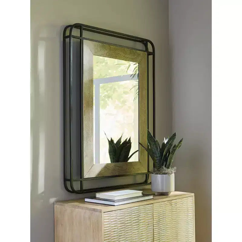 Signature Design by Ashley Beelman Industrial Wall Accent Mirror with Wood and Metal Frame