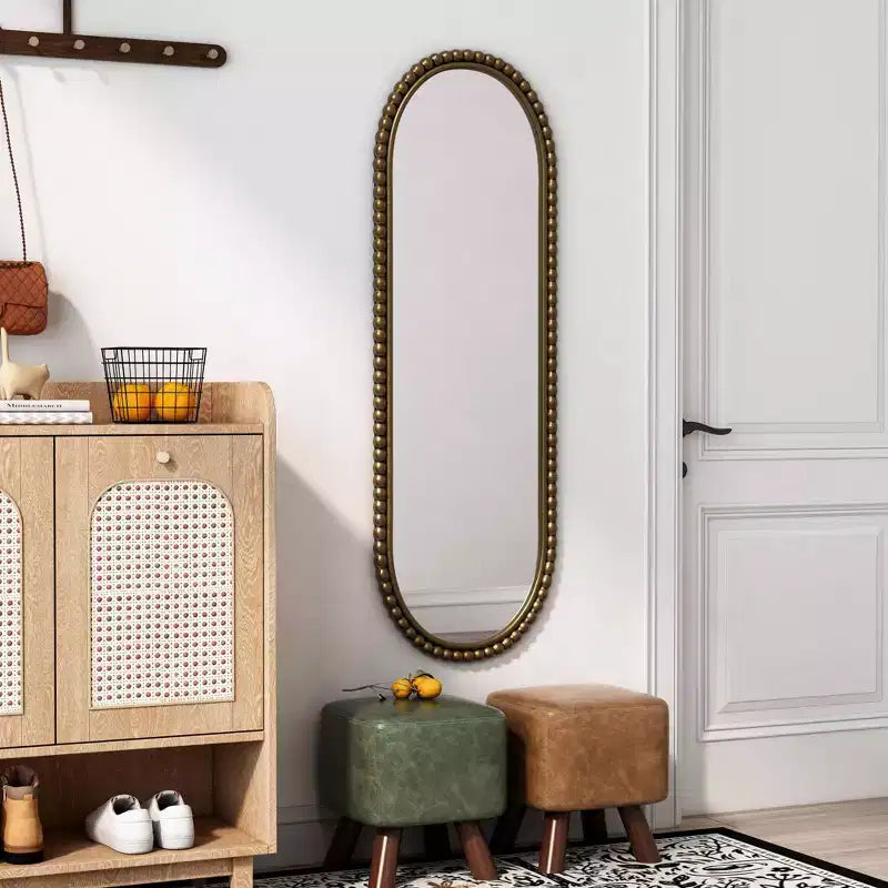 Iron Oval Retro Mirror Wall Haning for Living Room Entrance Bedroom Gold