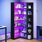 6 Tier Bookshelf with LED Light 70.8inch Modern Bookcase, L-Shaped Bookcase Corner shelf Storage Organizer Display Shelf