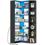 6 Tier Bookshelf with LED Light 70.8inch Modern Bookcase, L-Shaped Bookcase Corner shelf Storage Organizer Display Shelf