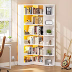 6 Tier Bookshelf with LED Light 70.8inch Modern Bookcase, L-Shaped Bookcase Corner shelf Storage Organizer Display Shelf