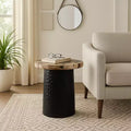 Rustic End Table, Side Table, or Night Stand for Home Decor - Metal Bedside Table with Hammered Cylinder Base and Wood Top - 18 Brown & Black