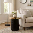 Rustic End Table, Side Table, or Night Stand for Home Decor - Metal Bedside Table with Hammered Cylinder Base and Wood Top - 18 Brown & Black