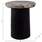 Rustic End Table, Side Table, or Night Stand for Home Decor - Metal Bedside Table with Hammered Cylinder Base and Wood Top - 18 Brown & Black