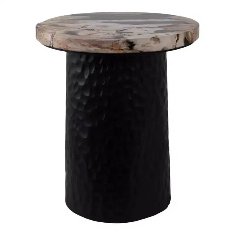 Rustic End Table, Side Table, or Night Stand for Home Decor - Metal Bedside Table with Hammered Cylinder Base and Wood Top - 18 Brown & Black
