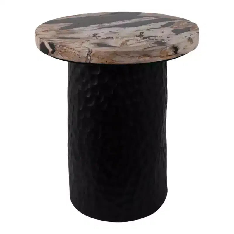 Rustic End Table, Side Table, or Night Stand for Home Decor - Metal Bedside Table with Hammered Cylinder Base and Wood Top - 18 Brown & Black