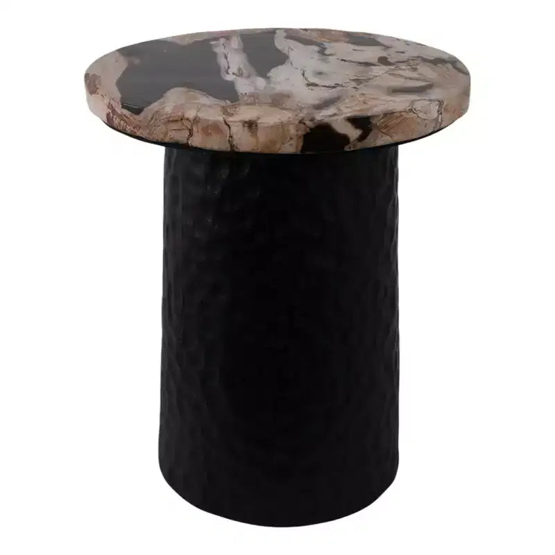 Rustic End Table, Side Table, or Night Stand for Home Decor - Metal Bedside Table with Hammered Cylinder Base and Wood Top - 18 Brown & Black
