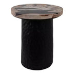 Rustic End Table, Side Table, or Night Stand for Home Decor - Metal Bedside Table with Hammered Cylinder Base and Wood Top - 18 Brown & Black