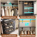 8FT Closet Organizer System with 4 Wooden Drawers & Hanging Rods