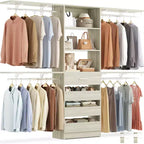 8FT Closet Organizer System with 4 Wooden Drawers & Hanging Rods