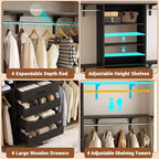 8FT Closet Organizer System with 4 Wooden Drawers & Hanging Rods