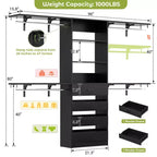 8FT Closet Organizer System with 4 Wooden Drawers & Hanging Rods