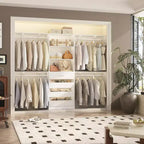 8FT Closet Organizer System with 4 Wooden Drawers & Hanging Rods