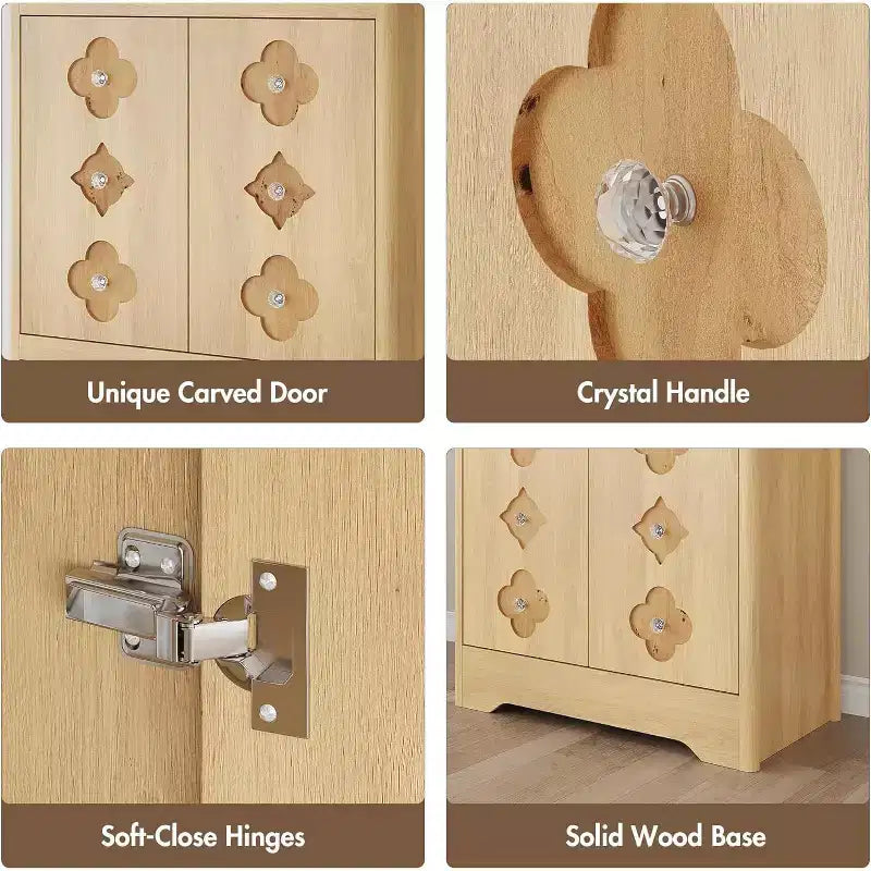72 Tall Wooden Pantry Cabinet with Carved Door & Crystal Handle, Kitchen Hutch Storage Cabinet with Countertop for Microwave, for Home