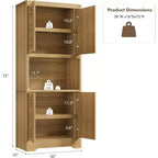 72 Tall Wooden Pantry Cabinet with Carved Door & Crystal Handle, Kitchen Hutch Storage Cabinet with Countertop for Microwave, for Home