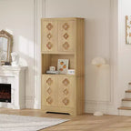 72 Tall Wooden Pantry Cabinet with Carved Door & Crystal Handle, Kitchen Hutch Storage Cabinet with Countertop for Microwave, for Home