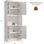 72 Tall Wooden Pantry Cabinet with Carved Door & Crystal Handle, Kitchen Hutch Storage Cabinet with Countertop for Microwave, for Home