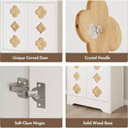 72 Tall Wooden Pantry Cabinet with Carved Door & Crystal Handle, Kitchen Hutch Storage Cabinet with Countertop for Microwave, for Home