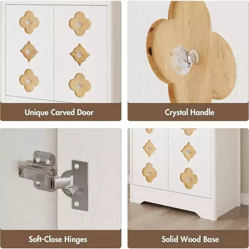 72 Tall Wooden Pantry Cabinet with Carved Door & Crystal Handle, Kitchen Hutch Storage Cabinet with Countertop for Microwave, for Home