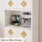 72 Tall Wooden Pantry Cabinet with Carved Door & Crystal Handle, Kitchen Hutch Storage Cabinet with Countertop for Microwave, for Home