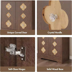 72 Tall Wooden Pantry Cabinet with Carved Door & Crystal Handle, Kitchen Hutch Storage Cabinet with Countertop for Microwave, for Home