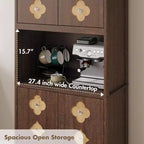 72 Tall Wooden Pantry Cabinet with Carved Door & Crystal Handle, Kitchen Hutch Storage Cabinet with Countertop for Microwave, for Home