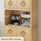72 Tall Wooden Pantry Cabinet with Carved Door & Crystal Handle, Kitchen Hutch Storage Cabinet with Countertop for Microwave, for Home