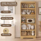 72 Tall Wooden Pantry Cabinet with Carved Door & Crystal Handle, Kitchen Hutch Storage Cabinet with Countertop for Microwave, for Home