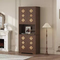 72 Tall Wooden Pantry Cabinet with Carved Door & Crystal Handle, Kitchen Hutch Storage Cabinet with Countertop for Microwave, for Home