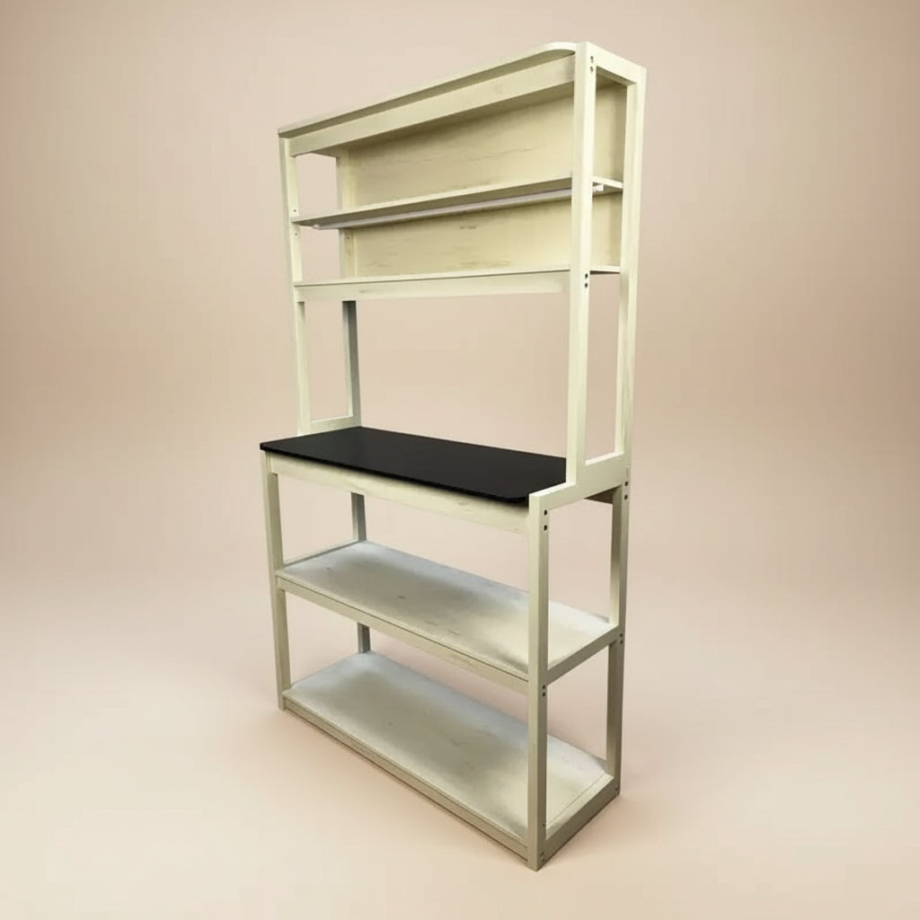 VIYET 67 5-Tier Bakers Rack (Black & White), Particle Board Kitchen Storage Shelf (Microwave Stand & Coffee Bar Organizer)