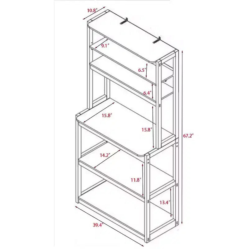 67 5-Tier Bakers Rack (Black & White), Particle Board Kitchen Storage Shelf (Microwave Stand & Coffee Bar Organizer)