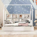 MAYEERTY Twin Size House Bed with Trundle Kids Bed with Shelf for Bedroom White