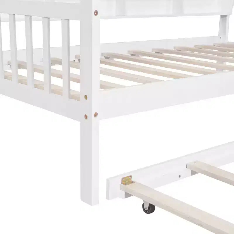 Twin Size House Bed with Trundle Kids Bed with Shelf for Bedroom White