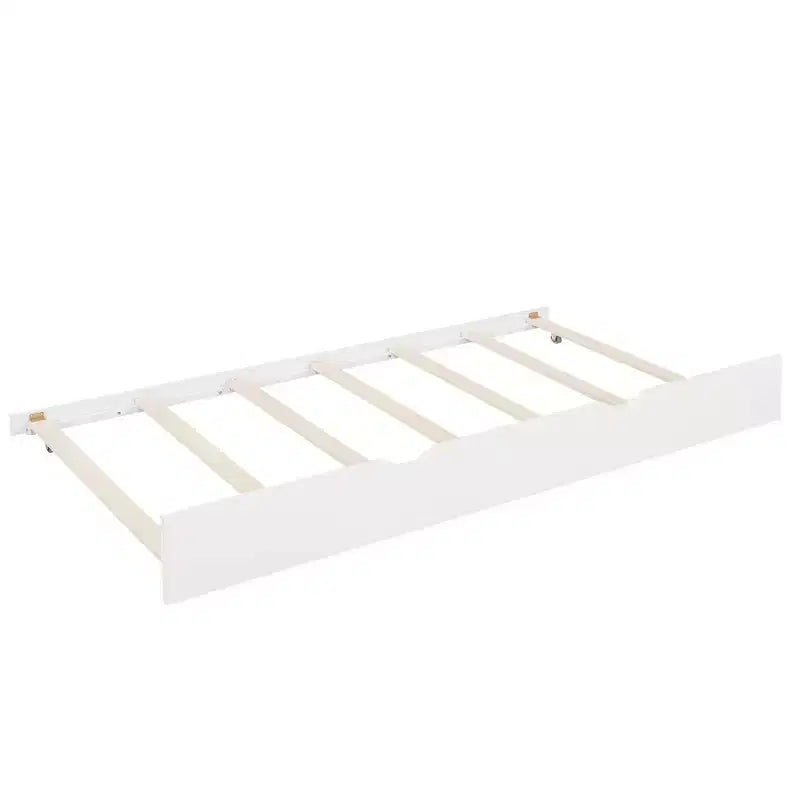 Twin Size House Bed with Trundle Kids Bed with Shelf for Bedroom White
