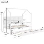 Twin Size House Bed with Trundle Kids Bed with Shelf for Bedroom White