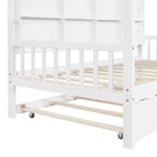Twin Size House Bed with Trundle Kids Bed with Shelf for Bedroom White