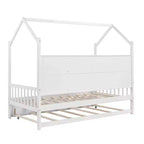 Twin Size House Bed with Trundle Kids Bed with Shelf for Bedroom White