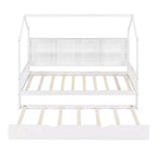 Twin Size House Bed with Trundle Kids Bed with Shelf for Bedroom White