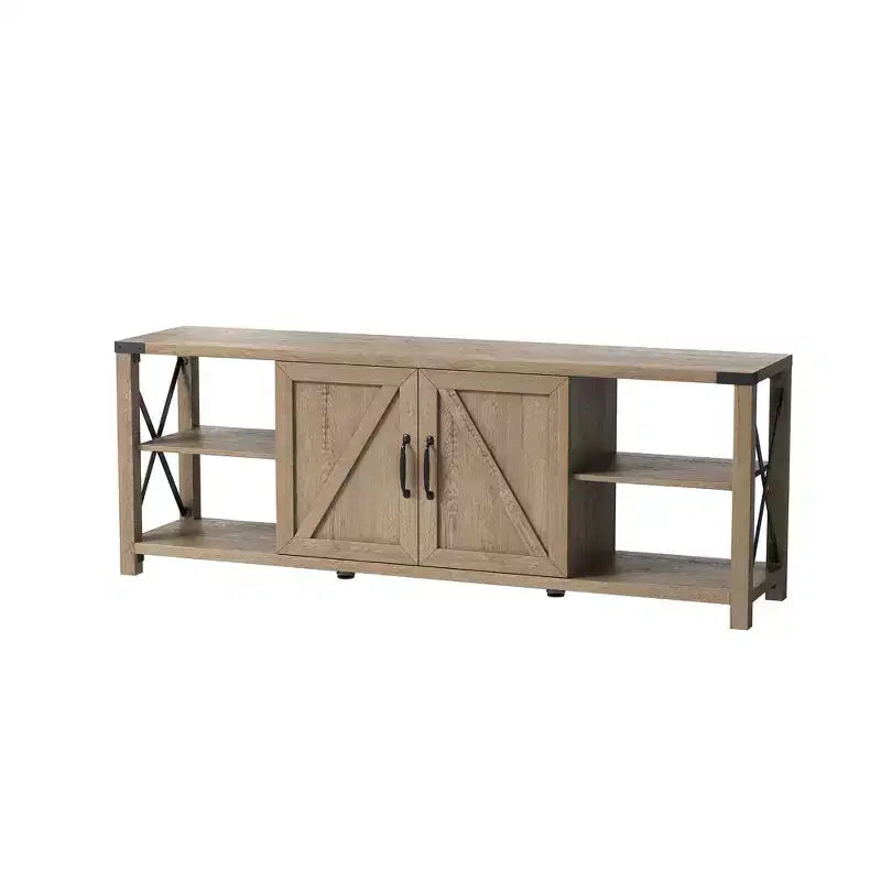 68 TV Stand with Storage Cabinets Open Shelves Rustic Style Particle Board TV Console Entertainment Center for TV Up to 78 Inches