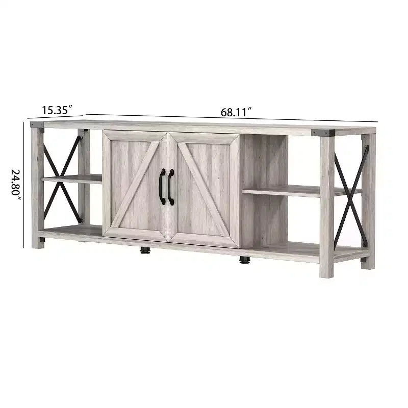 68 TV Stand with Storage Cabinets Open Shelves Rustic Style Particle Board TV Console Entertainment Center for TV Up to 78 Inches