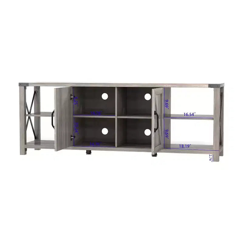 68 TV Stand with Storage Cabinets Open Shelves Rustic Style Particle Board TV Console Entertainment Center for TV Up to 78 Inches