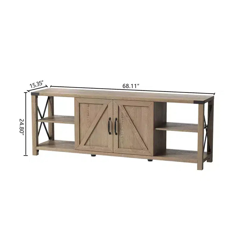 68 TV Stand with Storage Cabinets Open Shelves Rustic Style Particle Board TV Console Entertainment Center for TV Up to 78 Inches