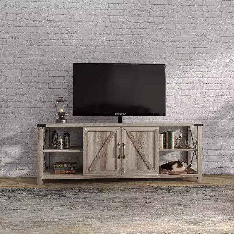 68 TV Stand with Storage Cabinets Open Shelves Rustic Style Particle Board TV Console Entertainment Center for TV Up to 78 Inches