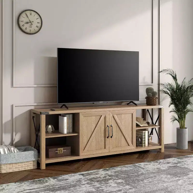 68 TV Stand with Storage Cabinets Open Shelves Rustic Style Particle Board TV Console Entertainment Center for TV Up to 78 Inches