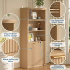 Wooden Bookcase with Doors, with Large Storage Cabinet, 5-Shelf Bookcases with Adjustable top Shelve for Home Office, Living Room