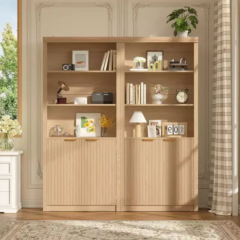 Wooden Bookcase with Doors, with Large Storage Cabinet, 5-Shelf Bookcases with Adjustable top Shelve for Home Office, Living Room
