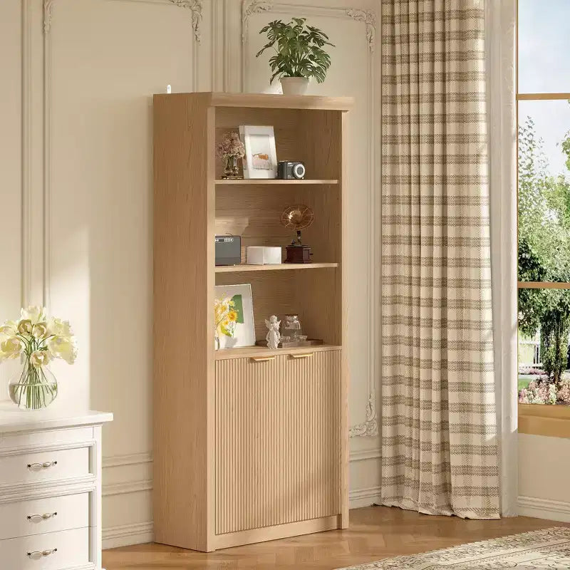 Wooden Bookcase with Doors, with Large Storage Cabinet, 5-Shelf Bookcases with Adjustable top Shelve for Home Office, Living Room