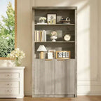 Wooden Bookcase with Doors, with Large Storage Cabinet, 5-Shelf Bookcases with Adjustable top Shelve for Home Office, Living Room