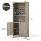 Wooden Bookcase with Doors, with Large Storage Cabinet, 5-Shelf Bookcases with Adjustable top Shelve for Home Office, Living Room